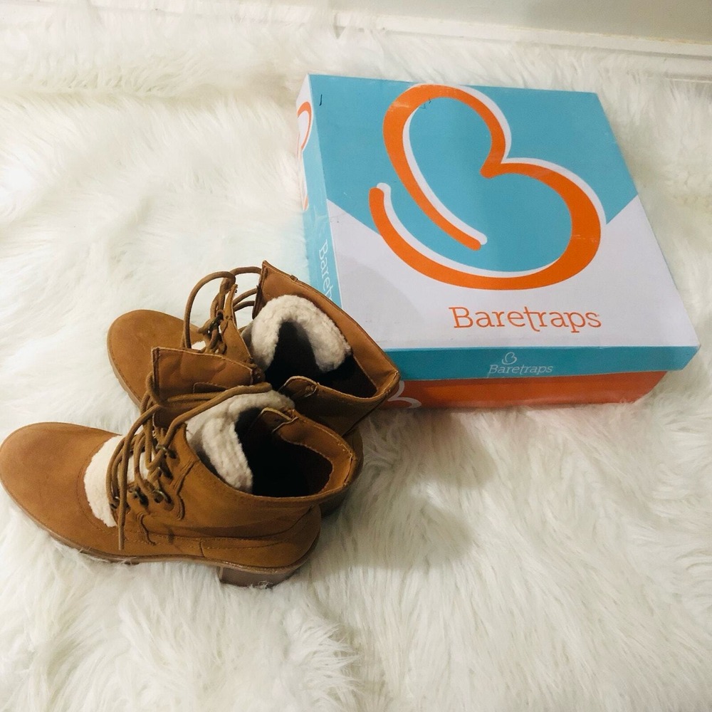 Baretraps Hadlee Womens Cognac Faux Shearling Lace Up Ankle Boots Size 6.5 NEW - Picture 6 of 10